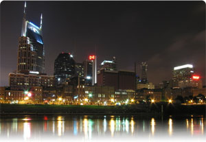 Nashville skyline at sunset